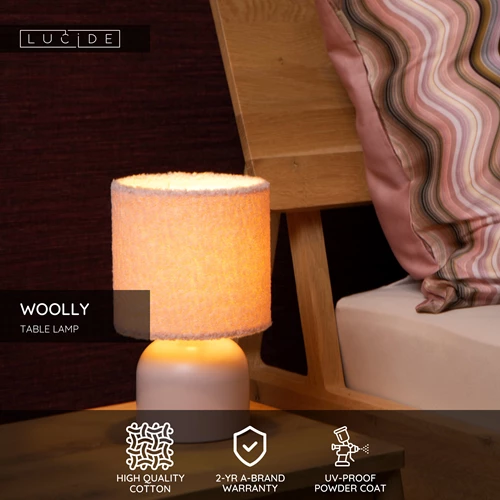 Lucide WOOLLY - Table lamp - Ø 16 cm - 1xE14 - Pink - USP